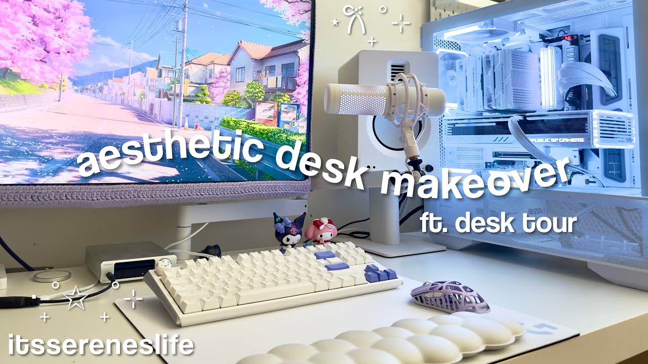 aesthetic desk makeover 💡| white & minimalistic gaming setup, unboxing tech accessories + desk tour