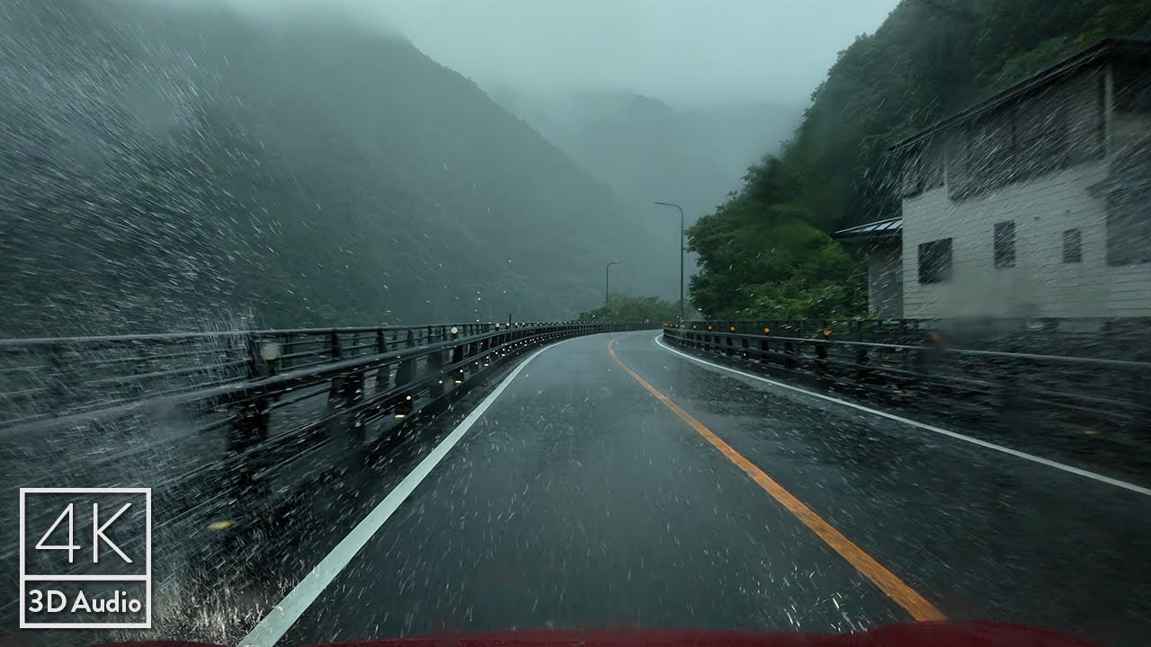 Driving through the Oboke Koboke Gorge in Tokushima in the Rain | Binaural Sound for Sleep | 4k ASMR