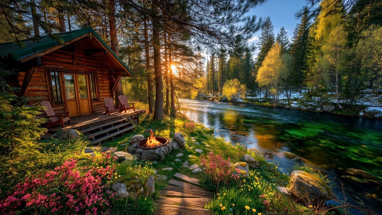 Quiet Spring Morning 🌸 Riverside Cabin with Natural River & Bird Sounds