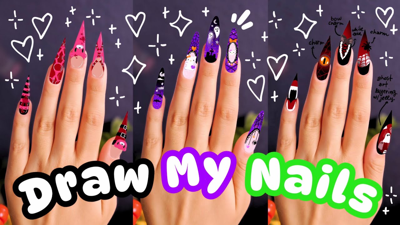 ‧₊˚🎃 SUBSCRIBERS DRAW MY HALLOWEEN NAILS!!! 🖤 Episode 3 👻˚₊‧