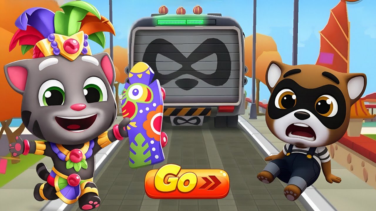 Talking Tom Gold Run - New Character Fiesta Tom vs Raccoon Boss Fight in Party Parade  | Funny Race 