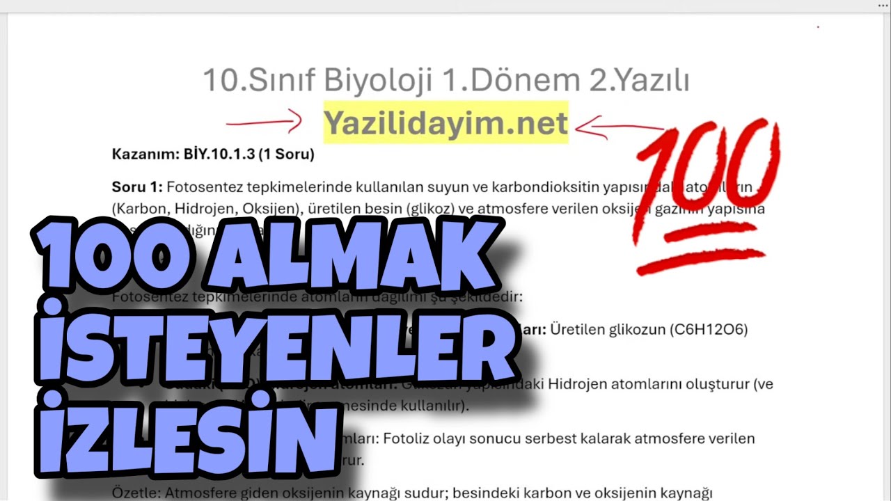 10.Sınıf Biyoloji 1.Dönem 2.Yazılı