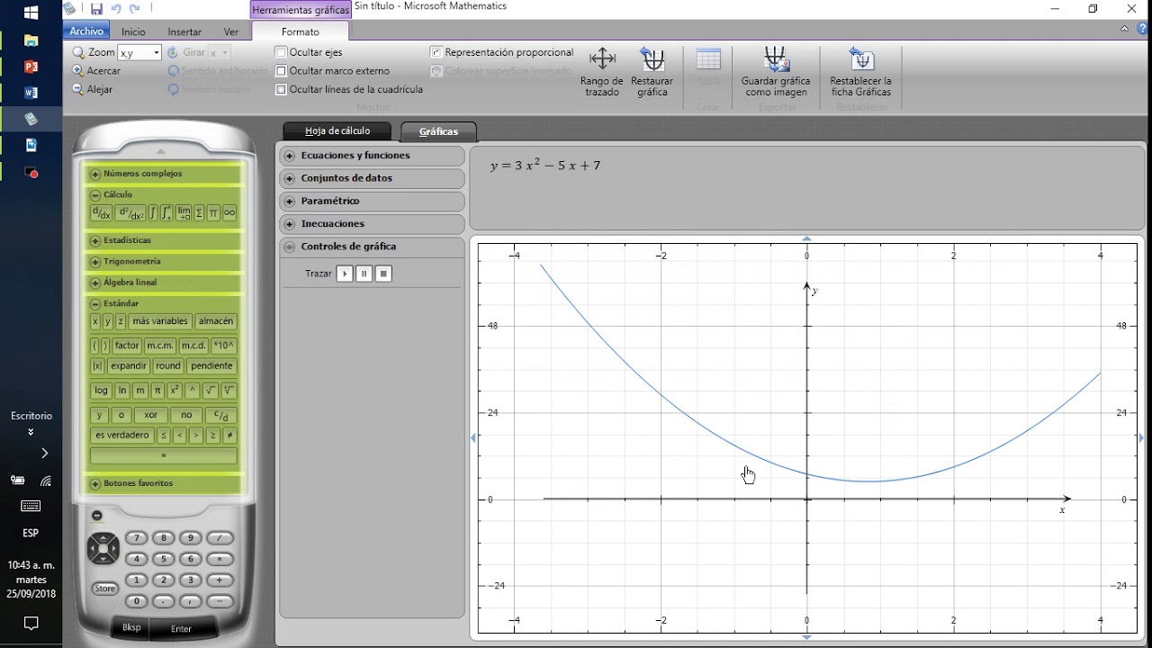 Grafica de funciones con matematicas de microsoft