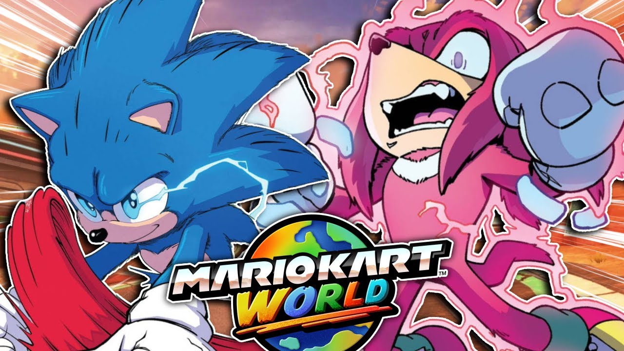 Movie Sonic VS Movie Knuckles In MARIO KART WORLD!!