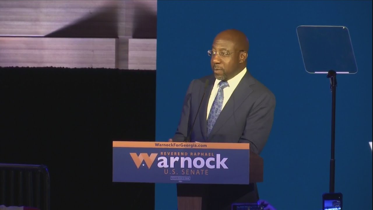 Election Day: Sen. Raphael Warnock speaks to watch party crowd amid tight race