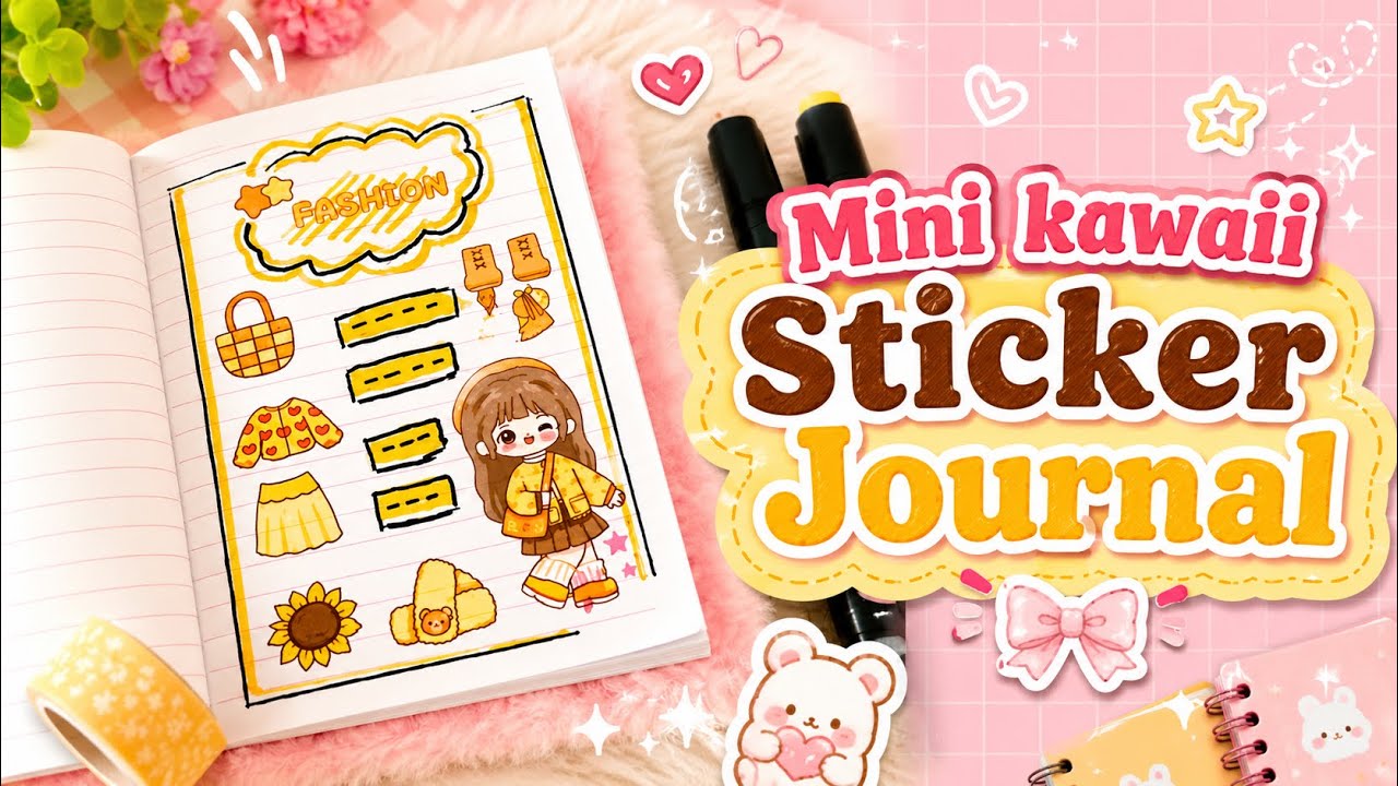 Mini yellow kawaii Sticker journal #diy #craft #kawaiisticker #journal