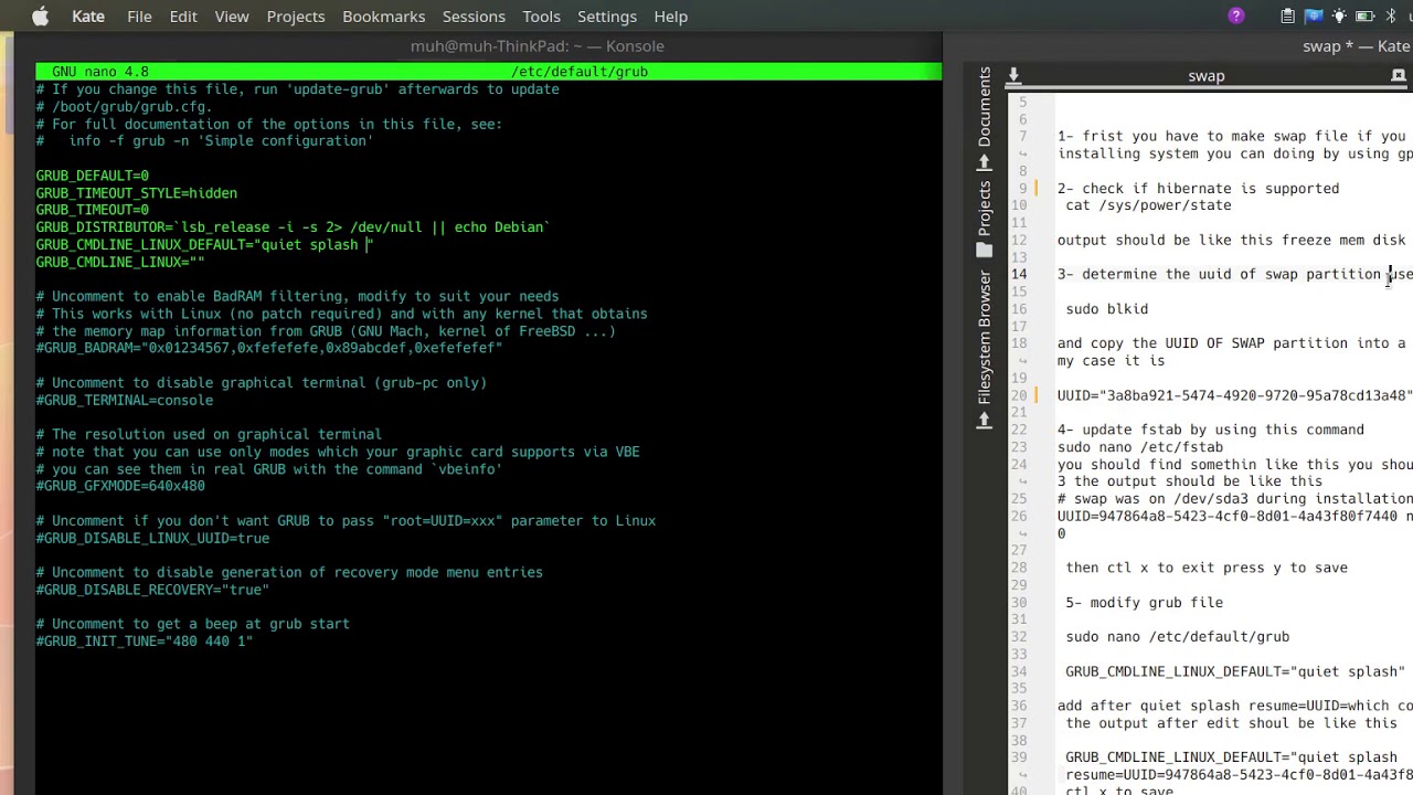 How to enable Habernate on linux and fix / boot delay or stuck in boot screen after changin the swap