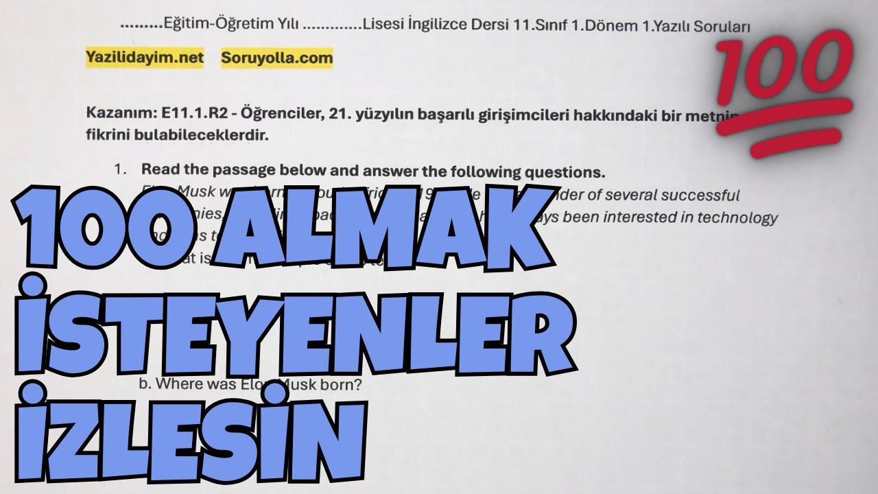 11.Sınıf İngilizce 1.Dönem 1.Yazılı