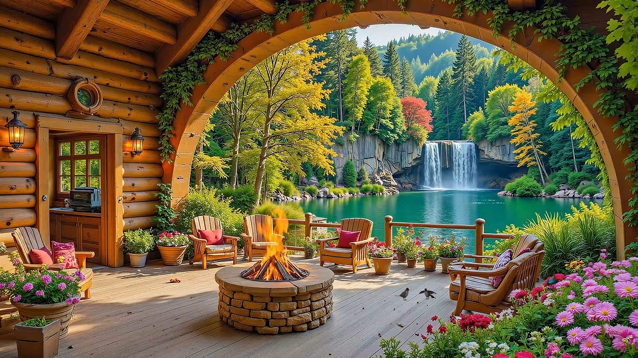 Calming Spring Campfire Ambience 🌸🔥 Fire Crackling, Gentle Water & Nature Sounds for Stress Relief