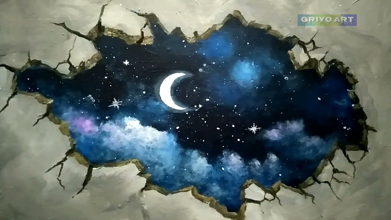 Cara Membuat Lukisan Pemandangan Langit Malam || Tembok 3D