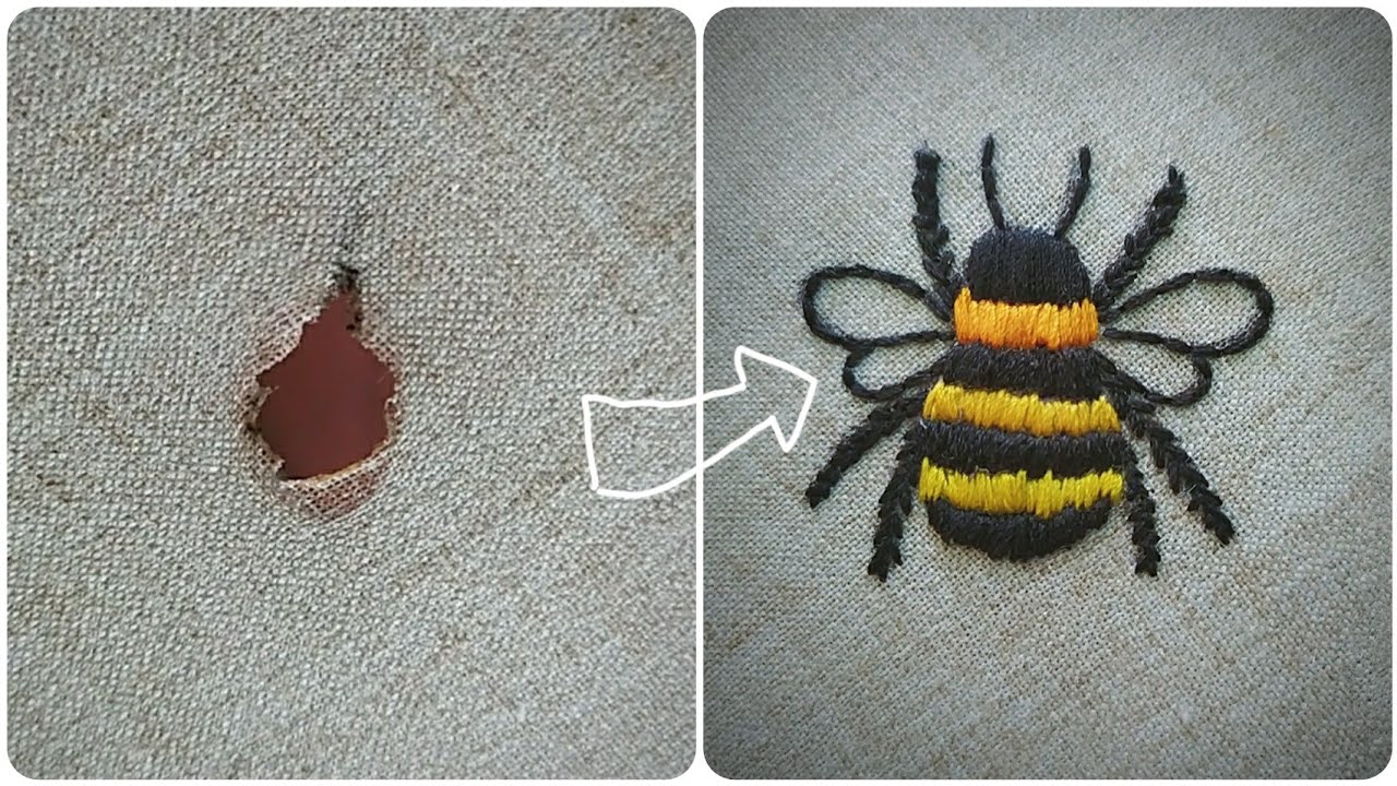 Amazing clothing hole repair trick with embroidery #4 || Bee 🐝 embroidery pattern || Let's Explore