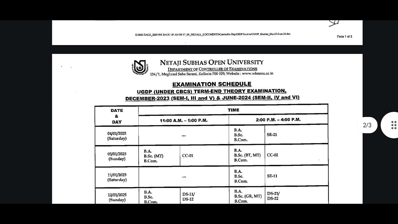 NSOU EXAM Schedule #ug #bdp # 2024 exam date #final exam
