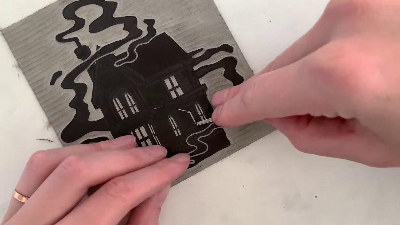 Linocut printmaking process - la petite maison edition