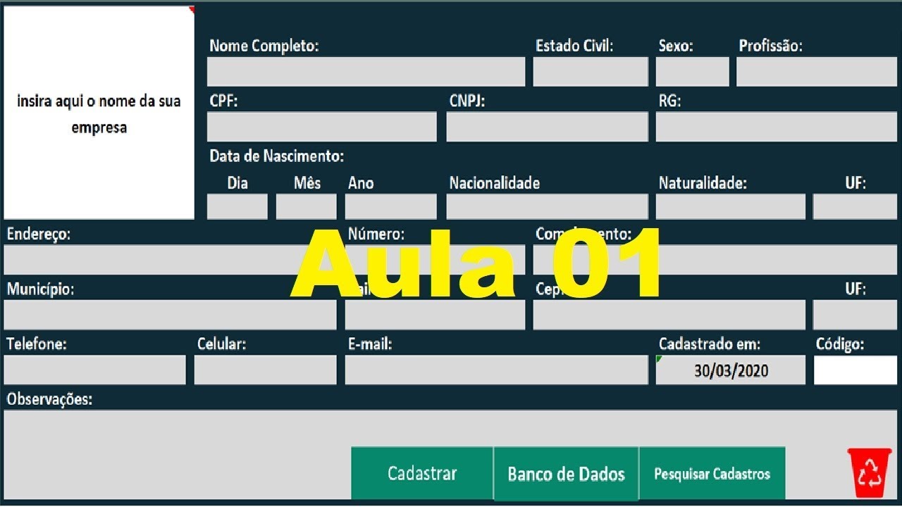 Como Criar Cadastro no Excel sem Formulario #Aula 01
