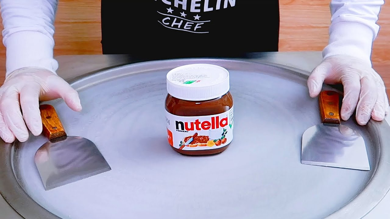 Nutella ice cream rolls street food - فقط لمحبي النوتيلا - ايسكريم على الصاج بنوتيلا