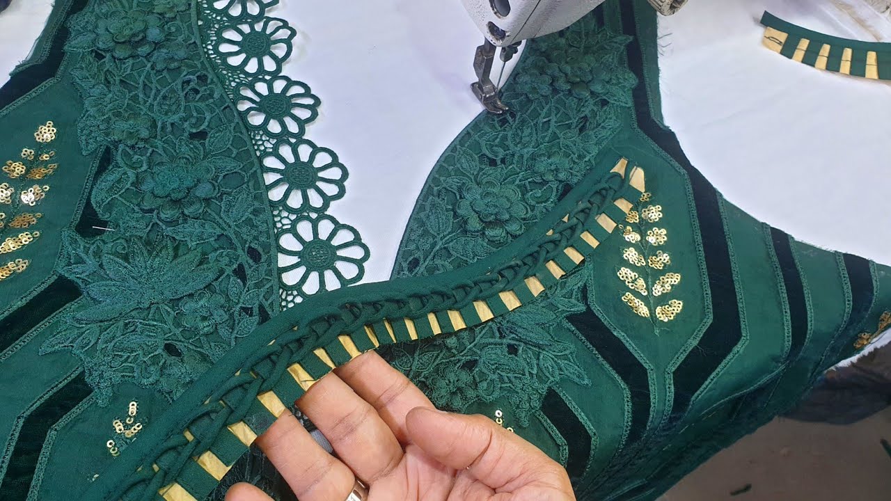 Elegant Neck Design Using Lace & Dori | Step by Step Tricks