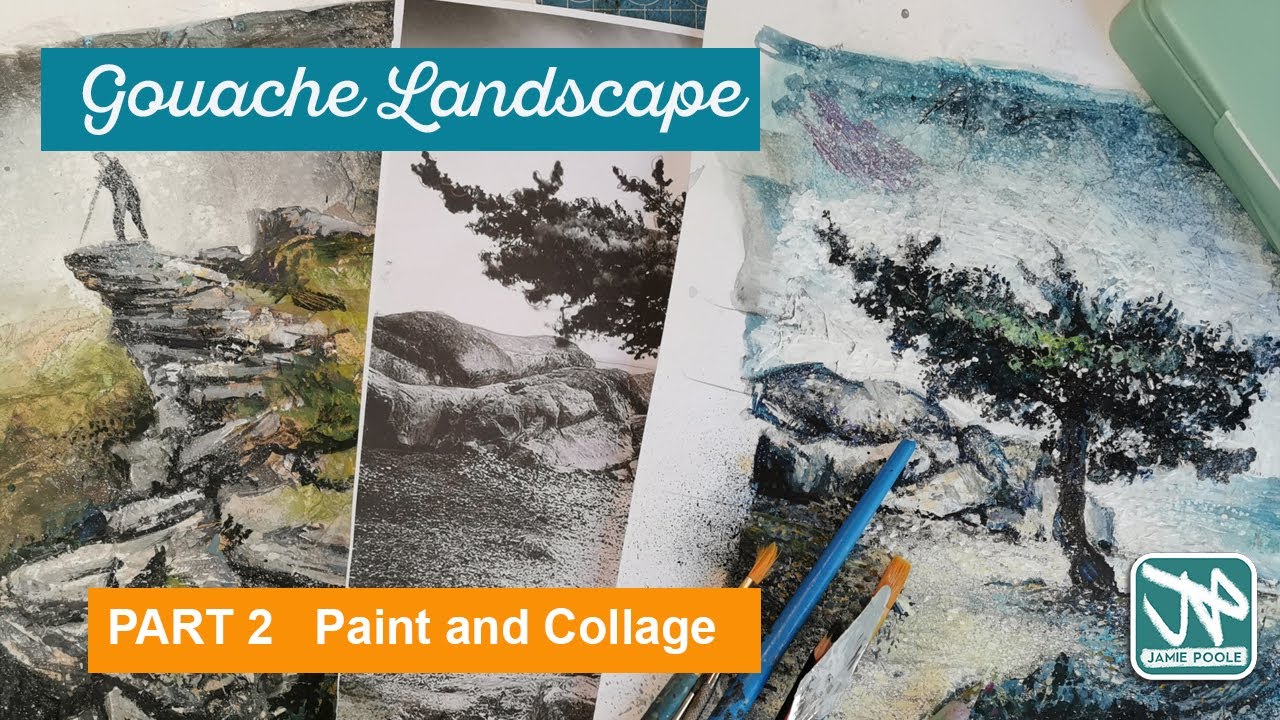 Gouache landscape on a textured Background