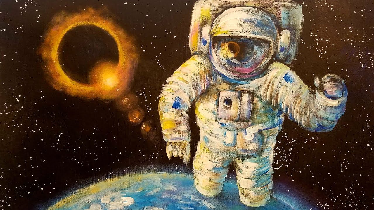 Astronaut Eclipse Outer Space Acrylic Painting Tutorial LIVE