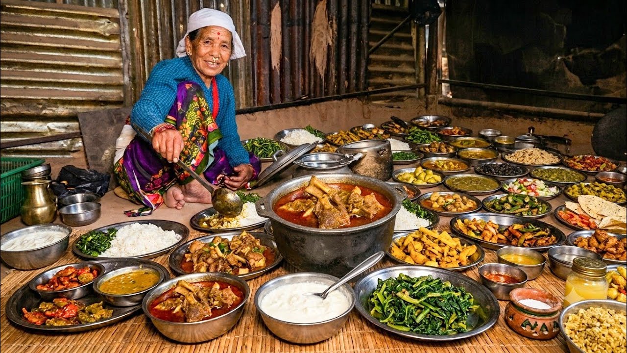 Simple Nepali Village Cooking || Ama Cooking Mutton Recipe on Open Fire || Authentic Cooking ||