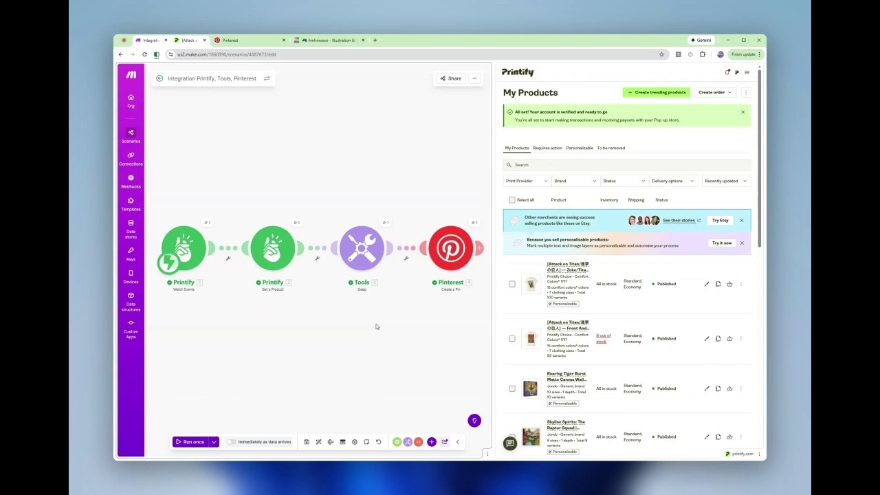 Make.com brings no-code automation: From Printify Pop-Up to Pinterest Pins