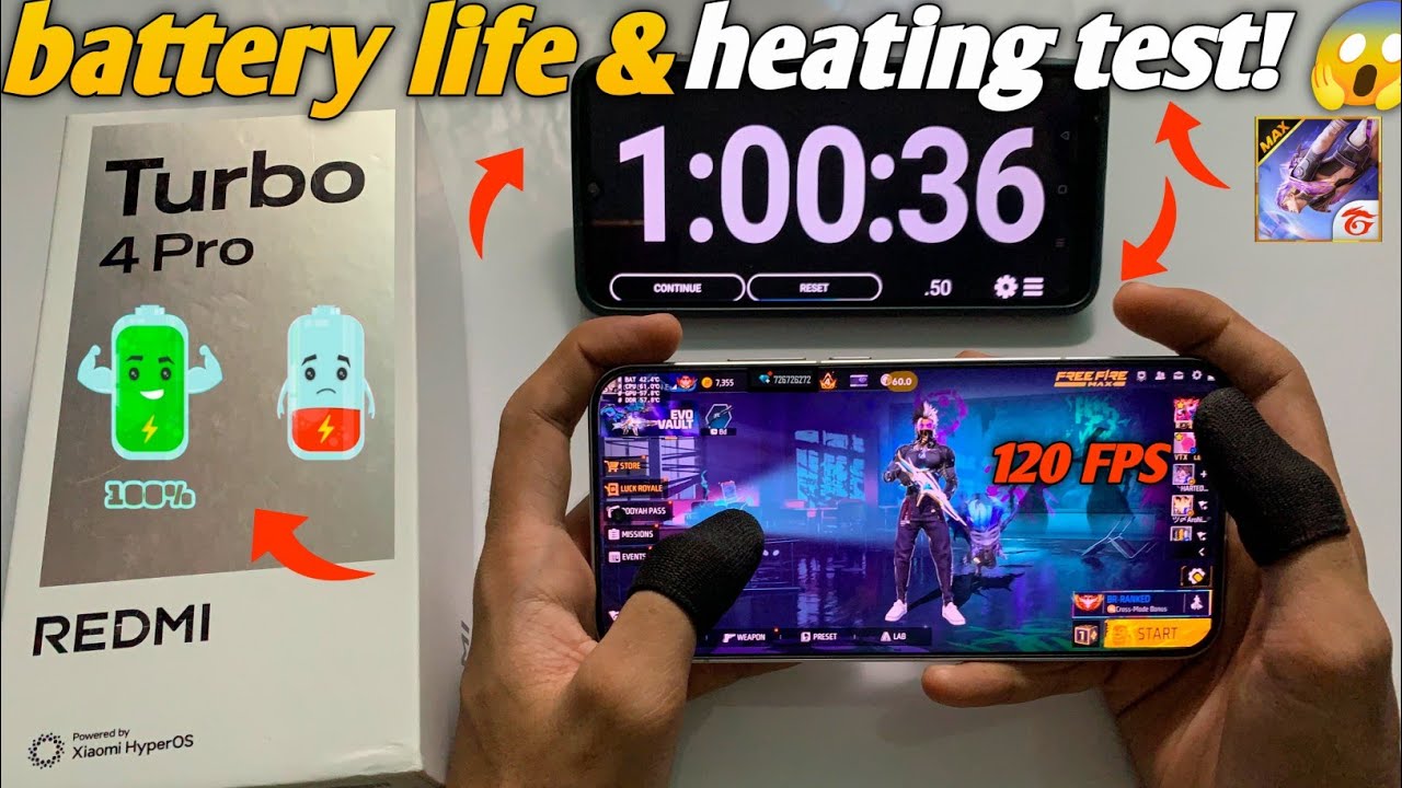  REDMI Turbo 4 Pro (POCO F7) 120 FPS FreeFire Test After 4.0 Update, Heating & Battery Test 🔥