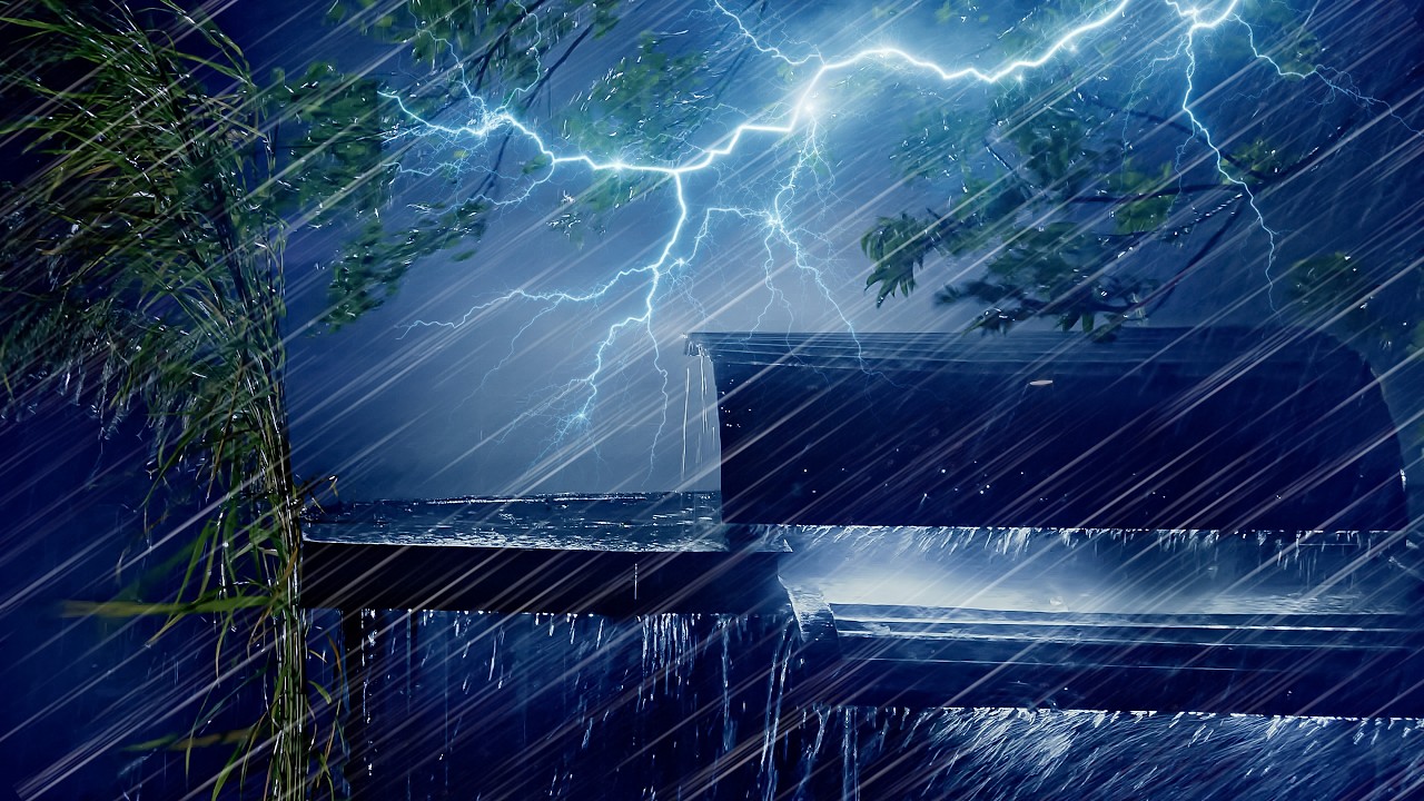 Drift into Deep Sleep with Strong Thunderstorm at Night | Very Heavy Rain & Violet Thunder