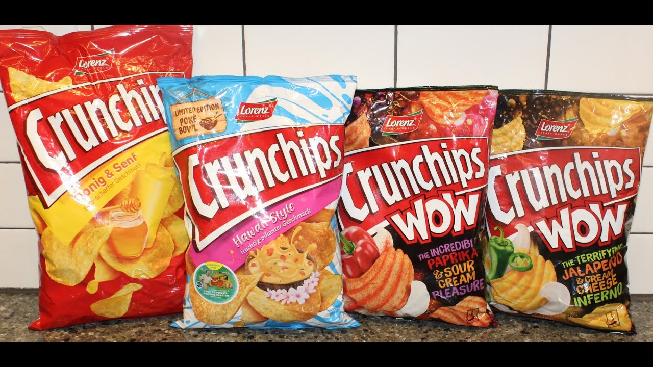 Lorenz Crunchips: Honey & Mustard, Hawaii Style, Paprika & Sour Cream and Jalapeno & Sour Cream