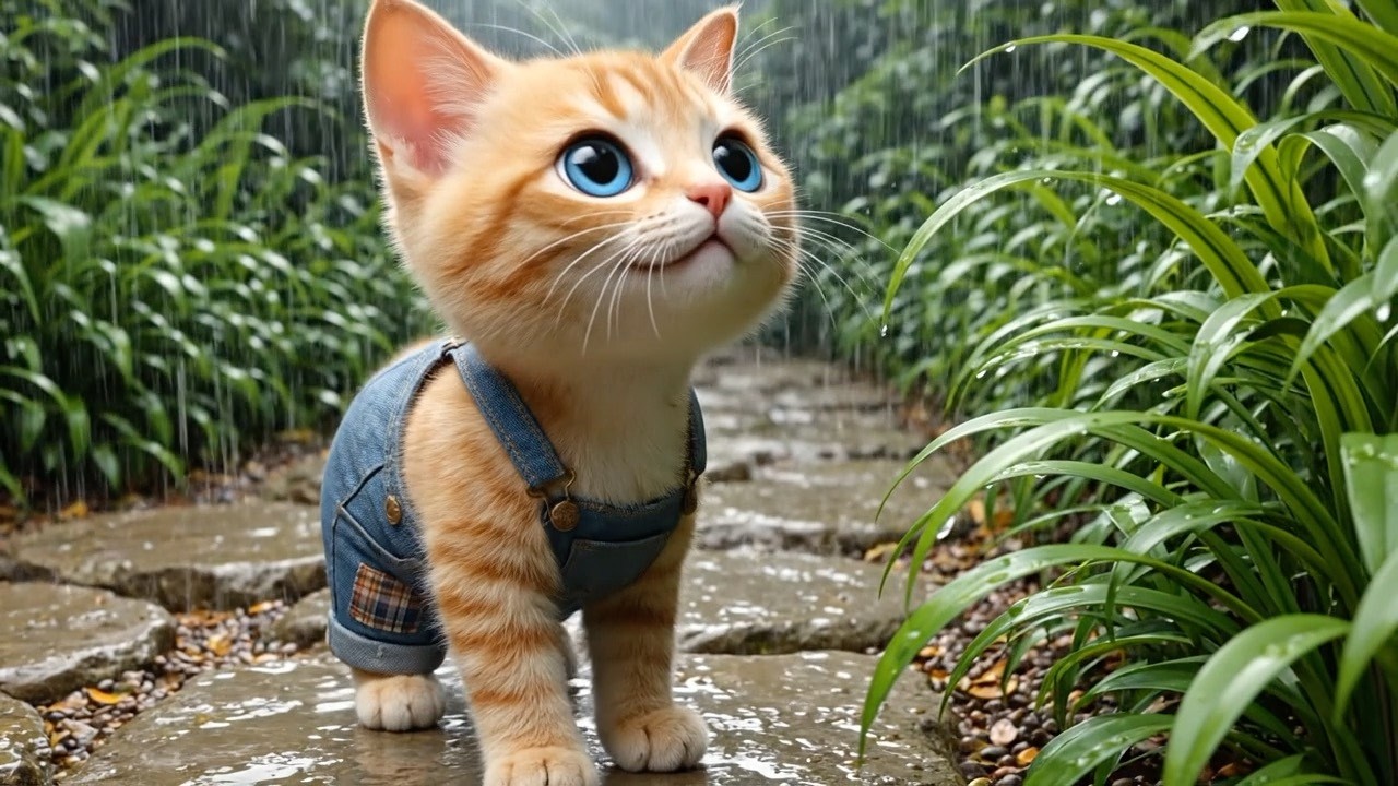 A Gentle Walk in the Rain with the Kitty Moo Moo Family 🌧️☀️