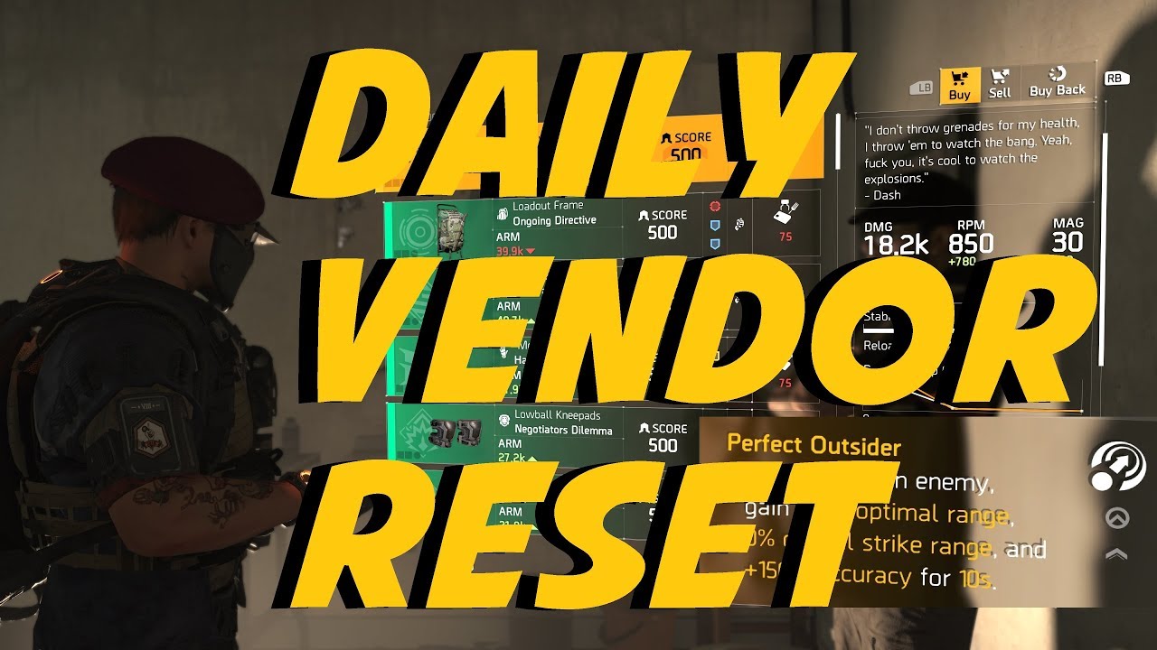 Thieves Den Vendor Reset | The Division 2 | Nov. 27th 2019