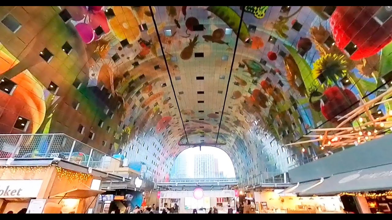 4K 360&deg; walking video in Rotterdam Markthal, Netherlands 2023