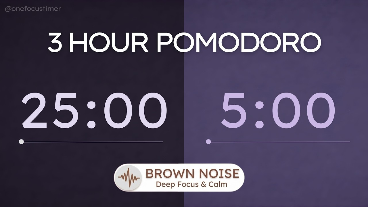 3 Hours Pomodoro Timer 25/5 – Brown Noise | ADHD Study Focus | Muted Lavender Calm