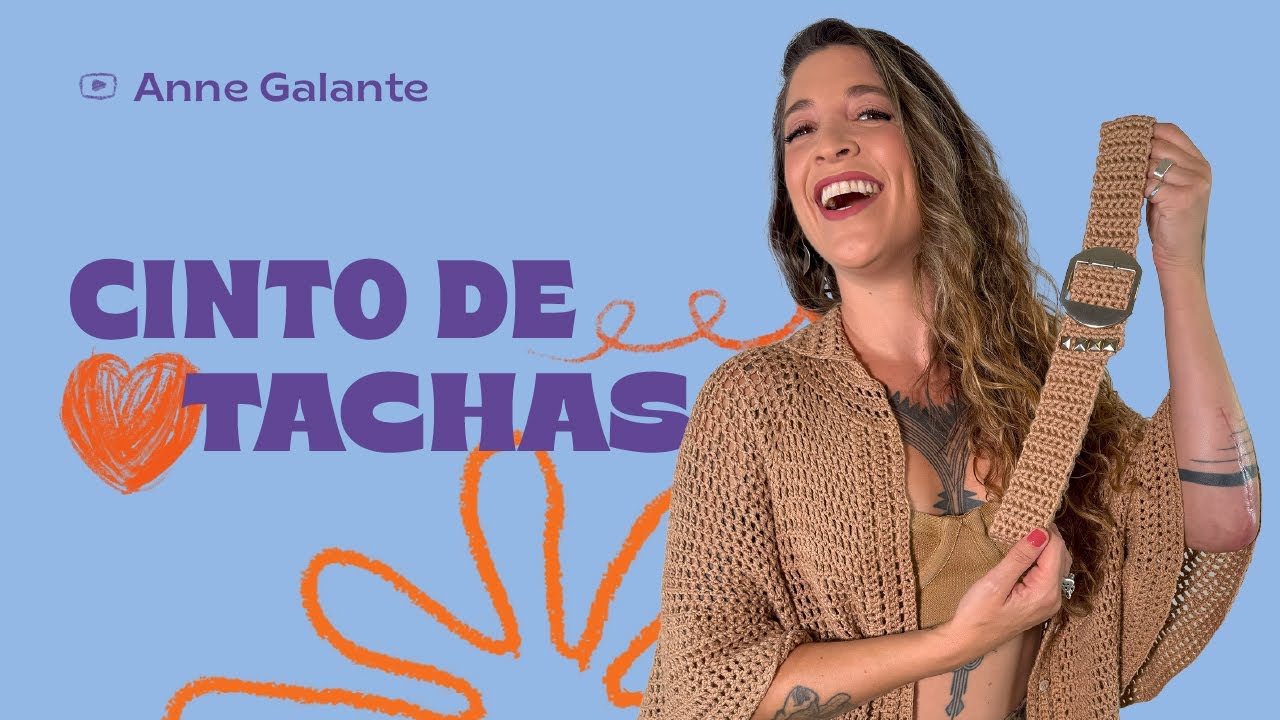 Cinto de crochê com tachinhas super versátil e fácil PASSO A PASSO | Cinto com tachas | Anne Galante
