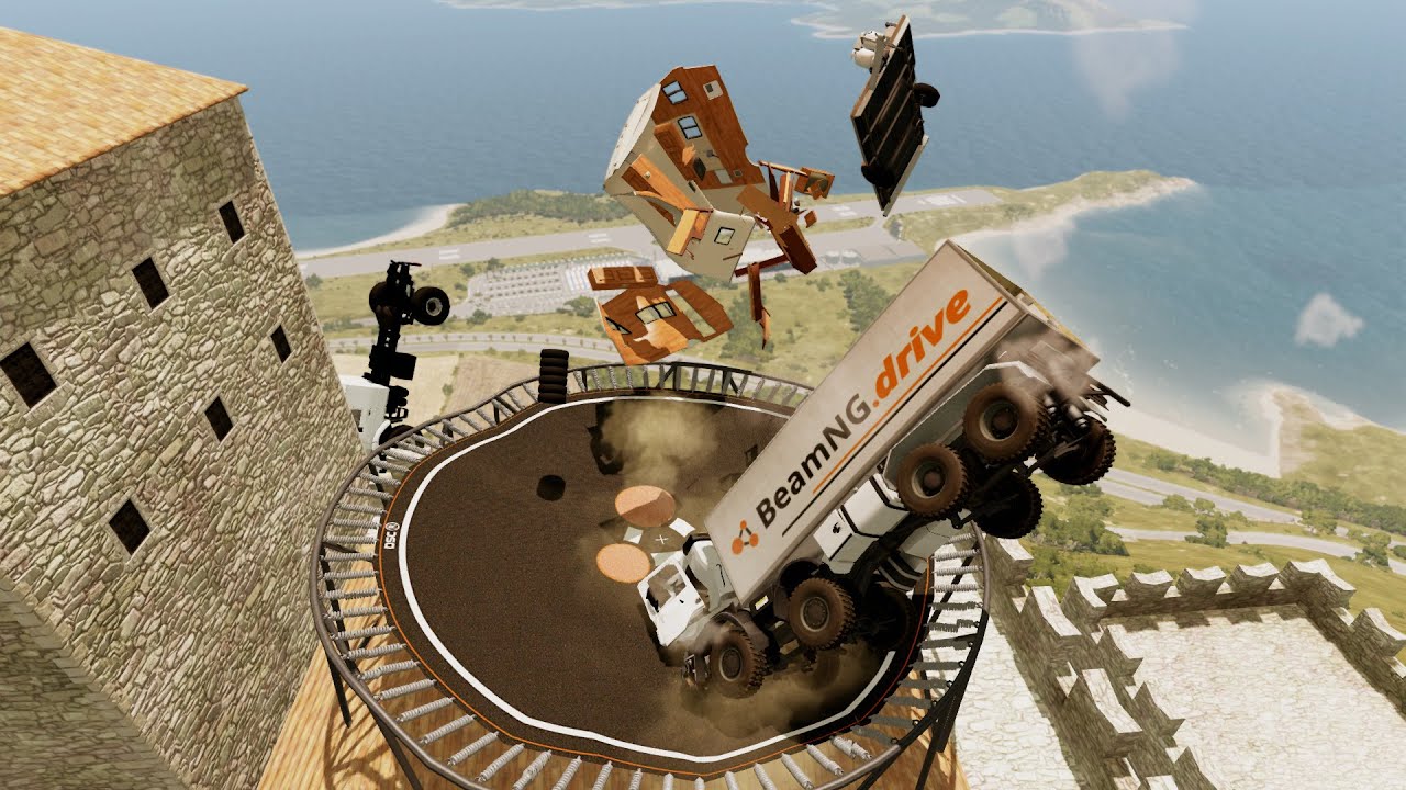 Trampoline vs Cars Destruction 2021 - BeamNG Drive