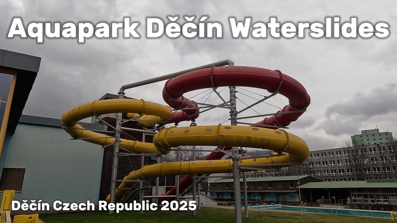 Waterslides in Water Park Aquapark Děč&iacute;n Czech Republic, POV 4k videos