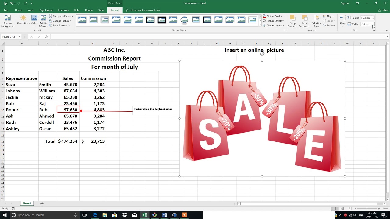 MS Excel : Insert an online picture in Worksheet