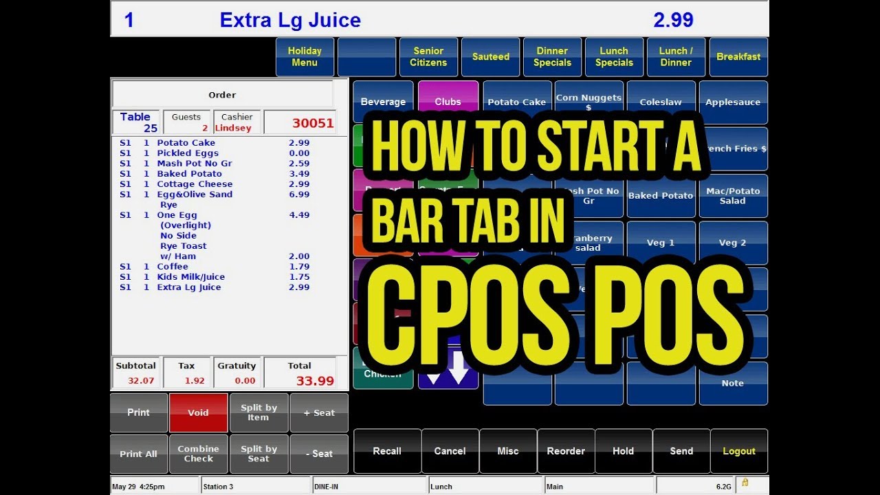 Restaurant pos system bar tab