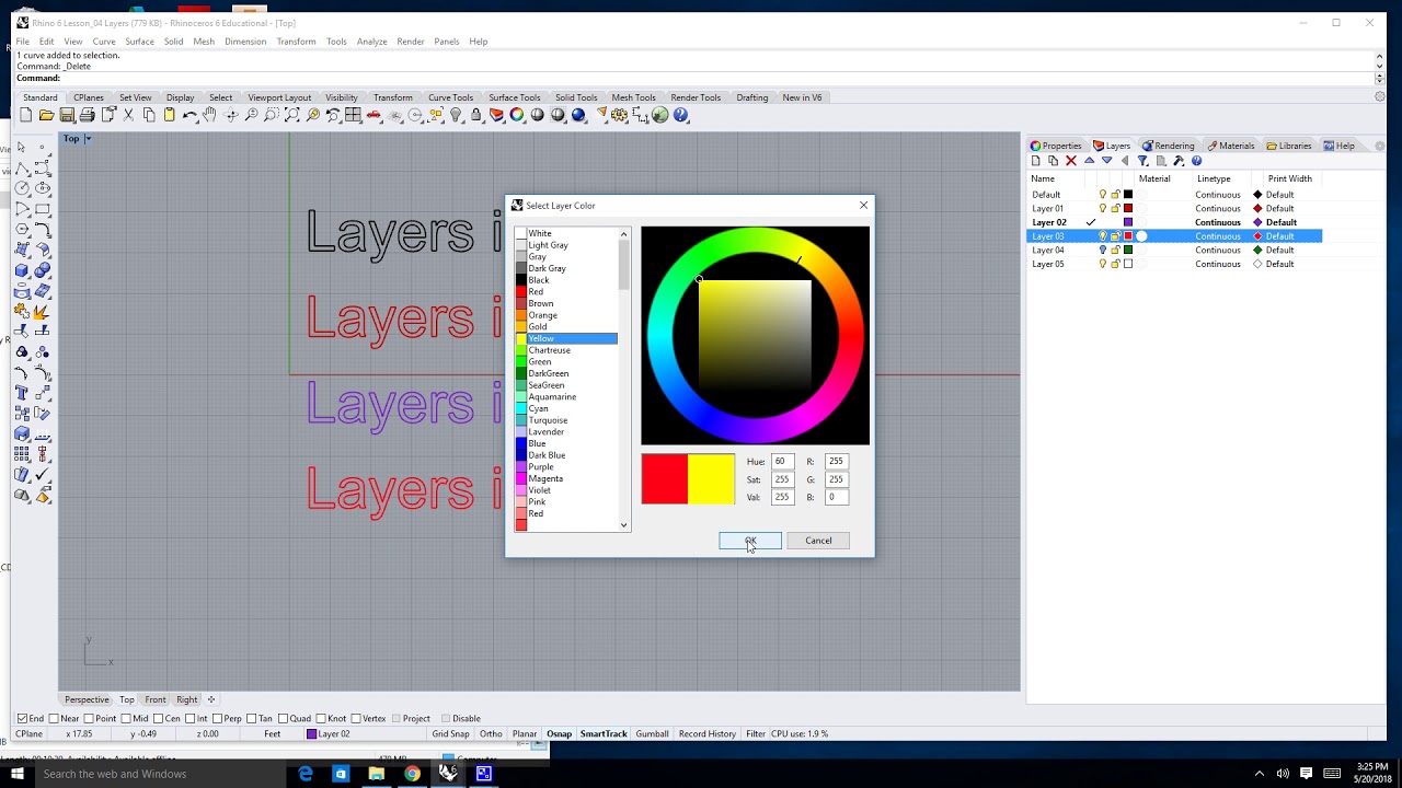 Rhino 6 Lesson 04 layers in Rhino 6