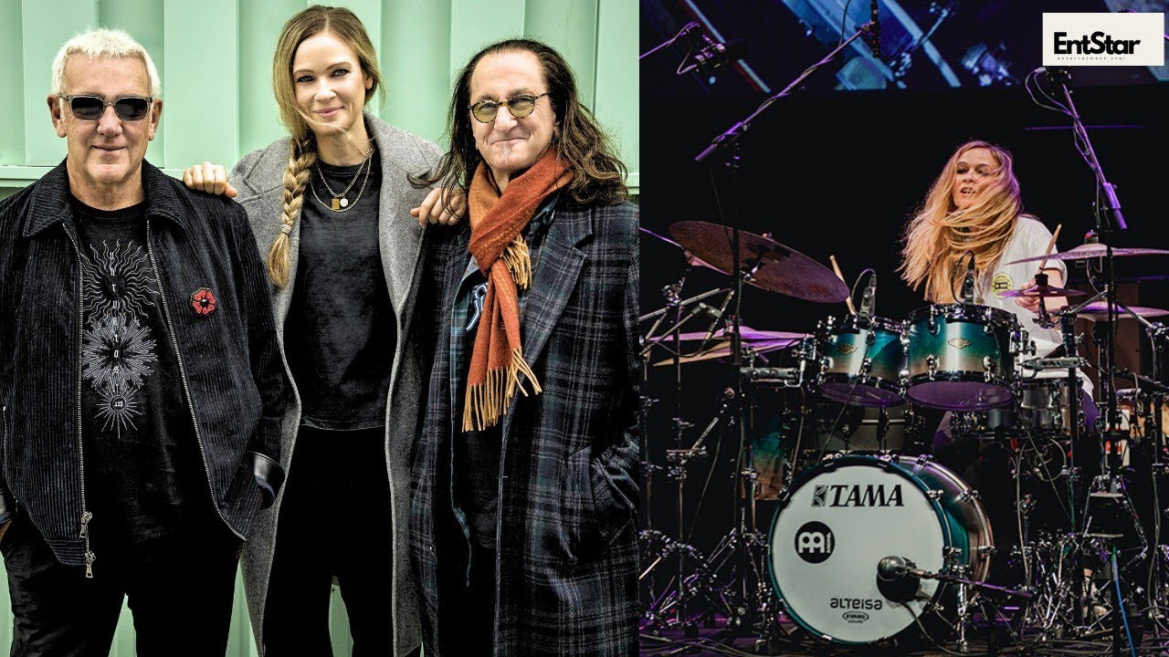 Новая барабанщица группы RUSH Аника Ниллес репетирует с Гедди Ли и Алексом Лайфсоном, готовясь к ...
