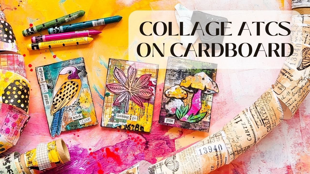 Using Washi Tape on Cardboard ATCs 🎨 Mixed Media Artist Trading Cards with Collage Background