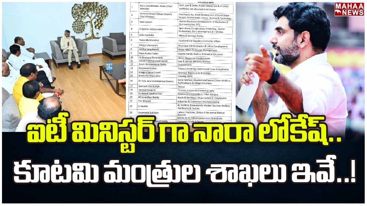 ఐటీ మినిస్టర్ గా నారా లోకేష్..కూటమి మంత్రుల శాఖలు ఇవే..! | Mahaa News