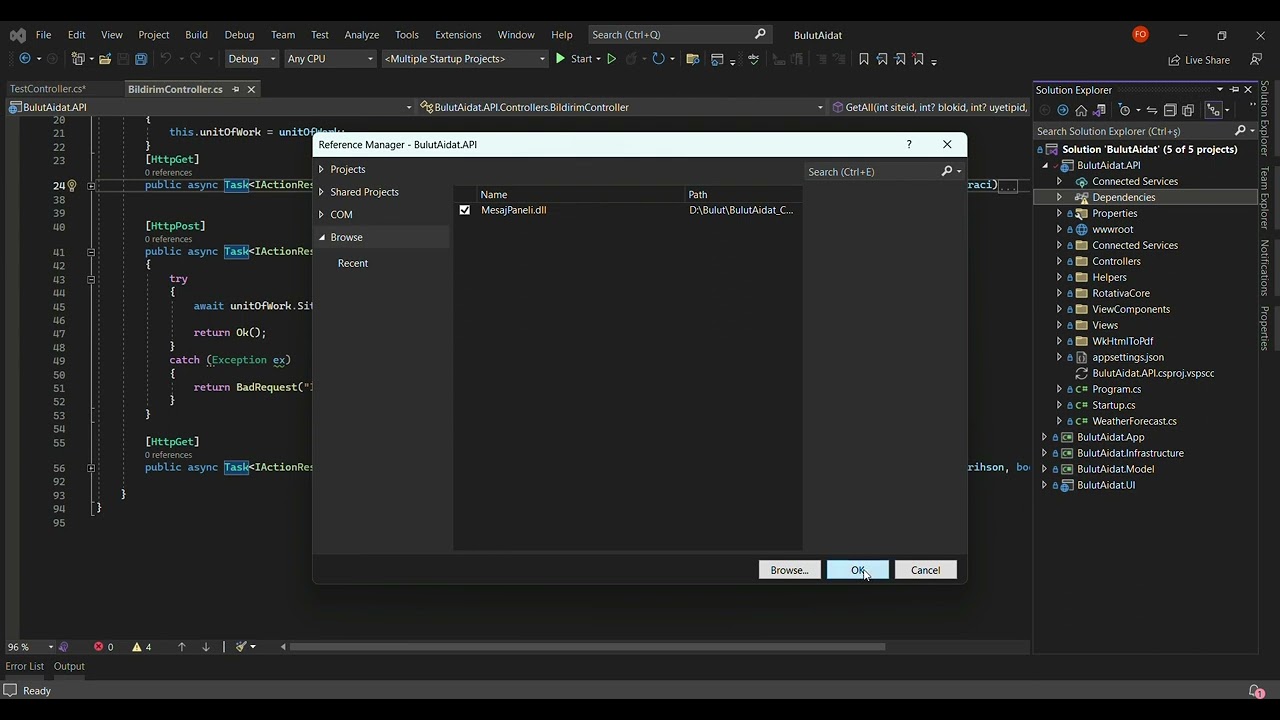 How to add dll to .net core api project vs 22
