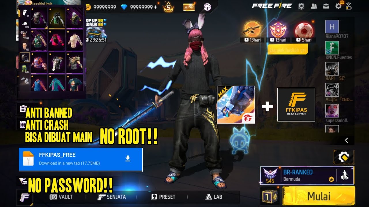 UPDATE TERBARU FF BETA TESTING SERVER FFKIPAS‼️NO PASSWORD‼️