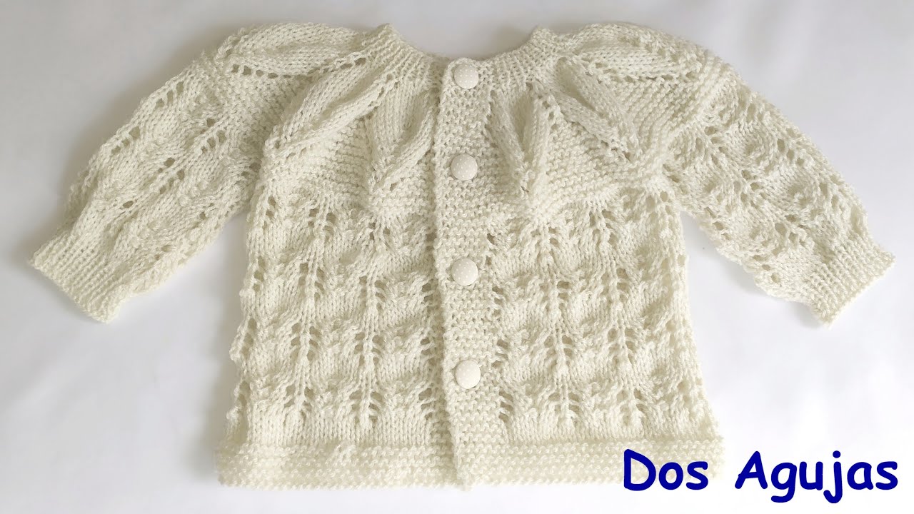 CARDIGAN EN DOS AGUJAS CANESÚ EN PUNTO HOJAS DE 3 A 6 MESES