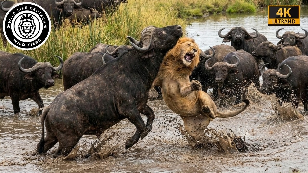 In die Enge Getrieben – Wilder Büffel schleudert einen Löwen in die Luft #Tierwelt|Tierdokumentation