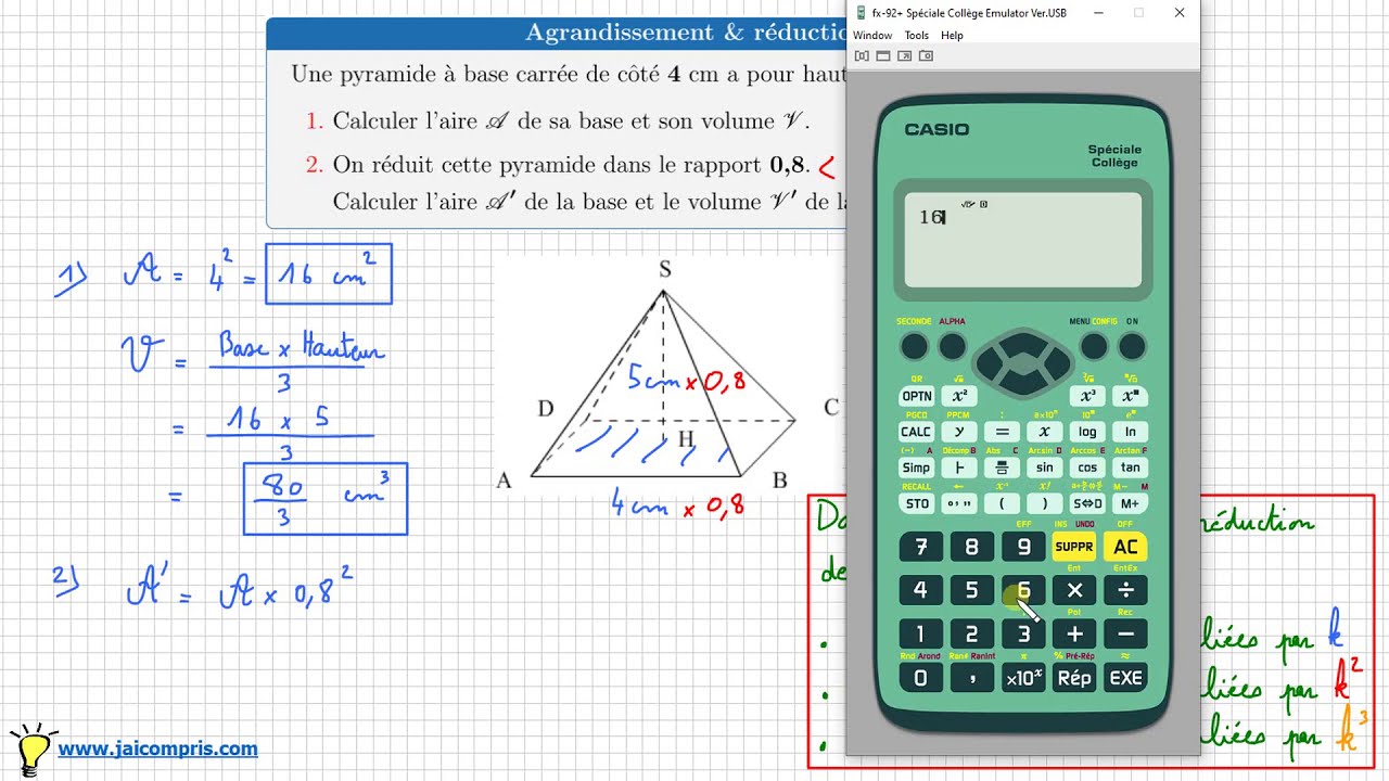 Pyramide réduite • calculer des aires et des volumes avec le rapport k • Proportionnalité Quatrième