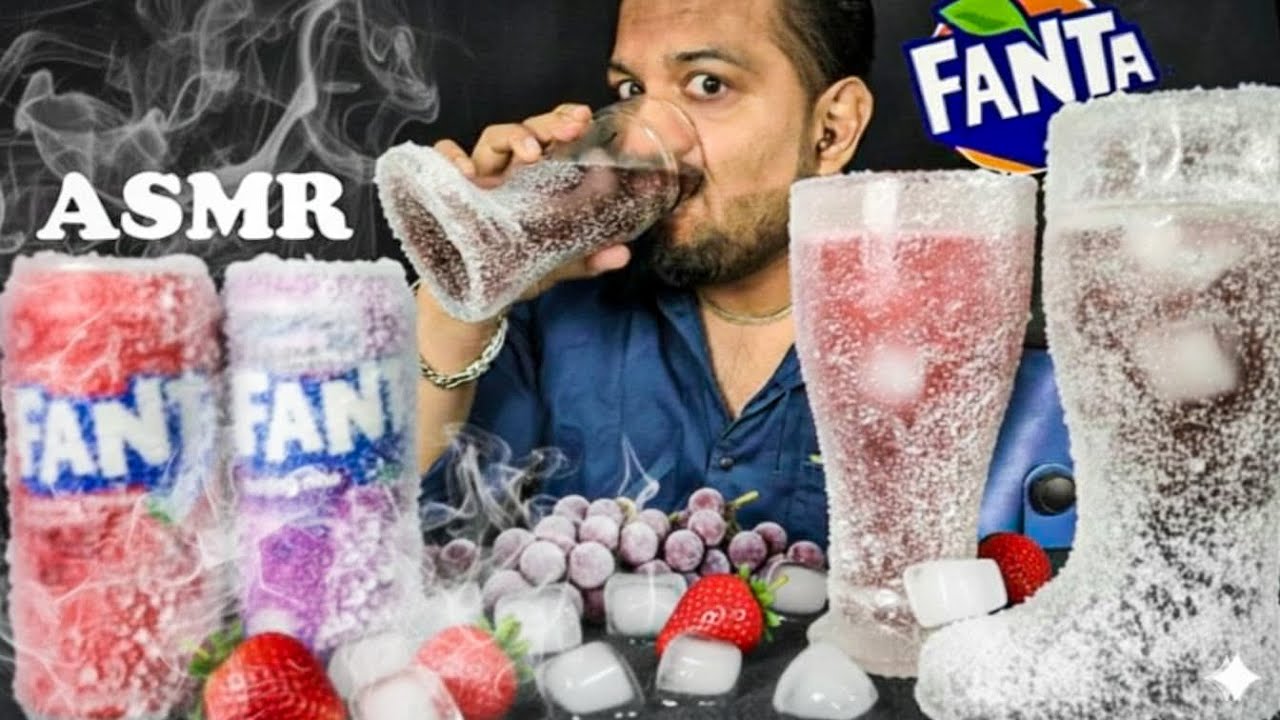 ASMR Холодные напитки Fanta со льдом 🥶 | Холодные напитки 🍷 | Клубнично-виноградная газировка | З...