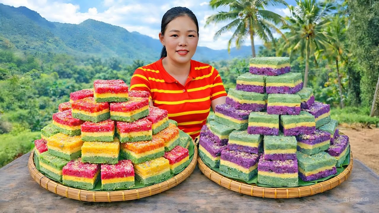 How to Make Colorful Green Bean Sticky Rice Cakes to Sell at the Market | Trieu Mai Huong