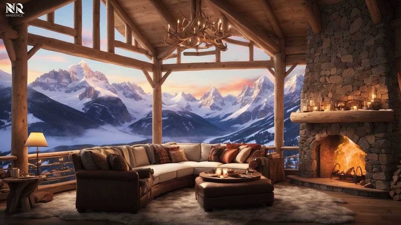 🏔️ Cozy Mountain Cabin Retreat | Relaxing Piano Music & Fireplace Sounds 🔥