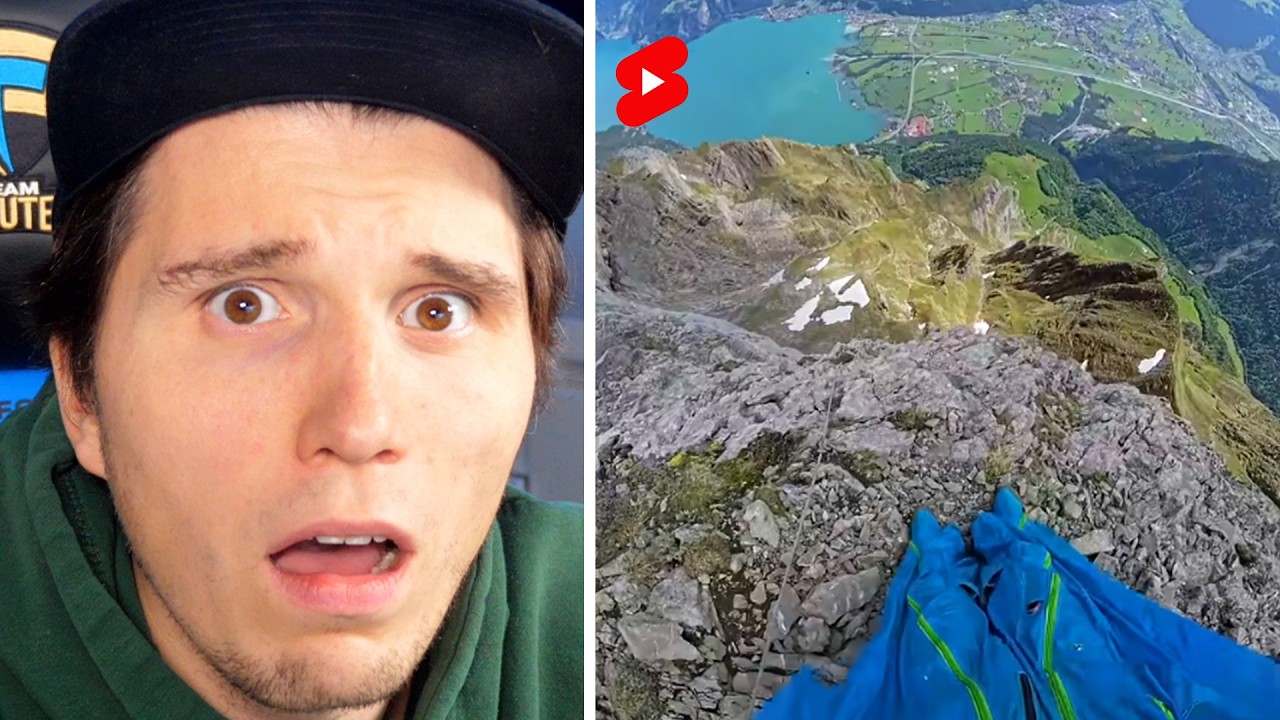 Paluten guckt Shorts bis er einen Wingsuit-Fallschirmsprung macht