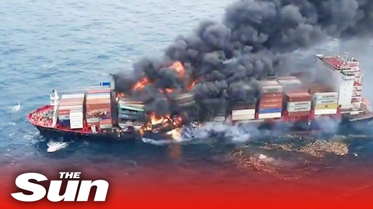 Explosion on burning container ship carrying Nitric Acid injures 2